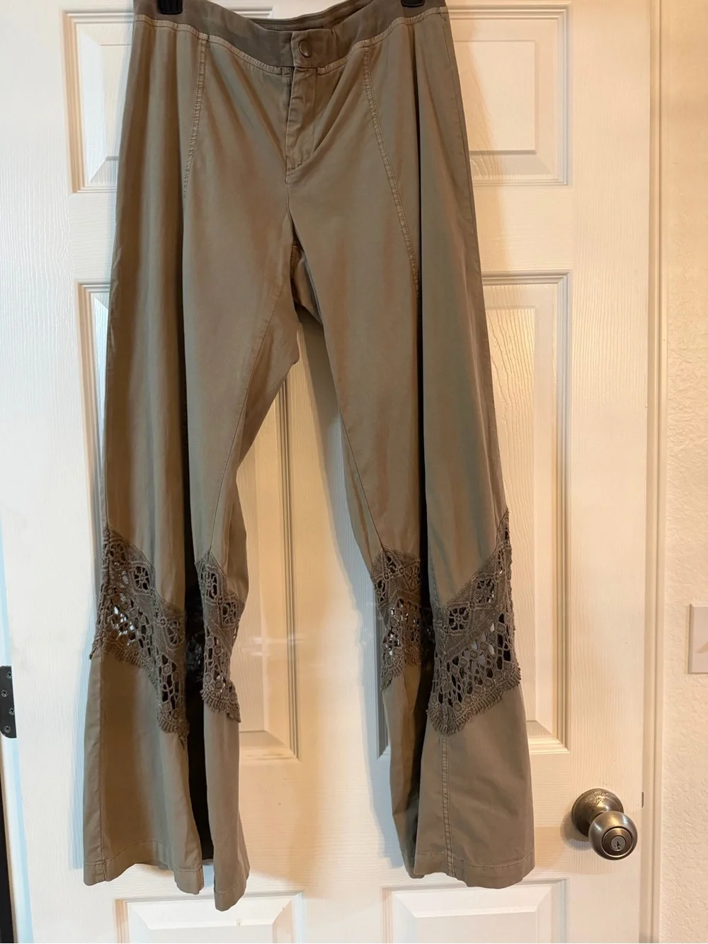 XCVI Olive Wide-Leg Pants with Crochet Trim - Picture 2 of 4